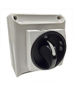 Disconnect Switch Enclosed IP65 4 Pole (3P+N) 40A Cover Interlock Grey Plate, Black Padlockabe Knob B110 Box 125x110x78mm