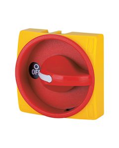 Disconnect Switch DS Series Rear Mount 3 Pole 20A, Yellow Plate /Red Padlockable Handle 2 Hole Fixing Size 67x67mm