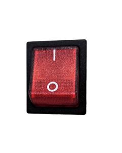 Mains Rocker switch DPDT On Off 16A 250Vac Spade terminals Red illuminated 1-0 text  22x28mm cut out