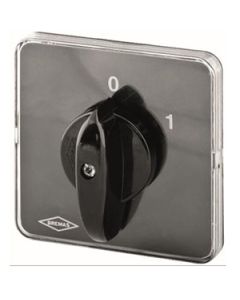 Rotary Switch On Off 2 Pole 16A Rear Mounting 2 Screws 28mm vertical Transparent plate 75x75mm